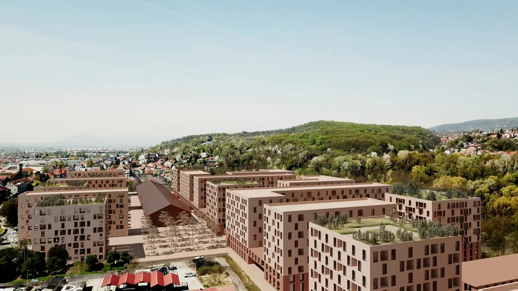 Budući izgled prostora nekadašnje Ciglane: Investitori i arhitekti su spremni, čeka se odobrenje Grada Zagreba. Vizualizacija novog urbanog projekta Ciglane na Črnomercu, s javnim trgom i očuvanom zgradom tvornice.