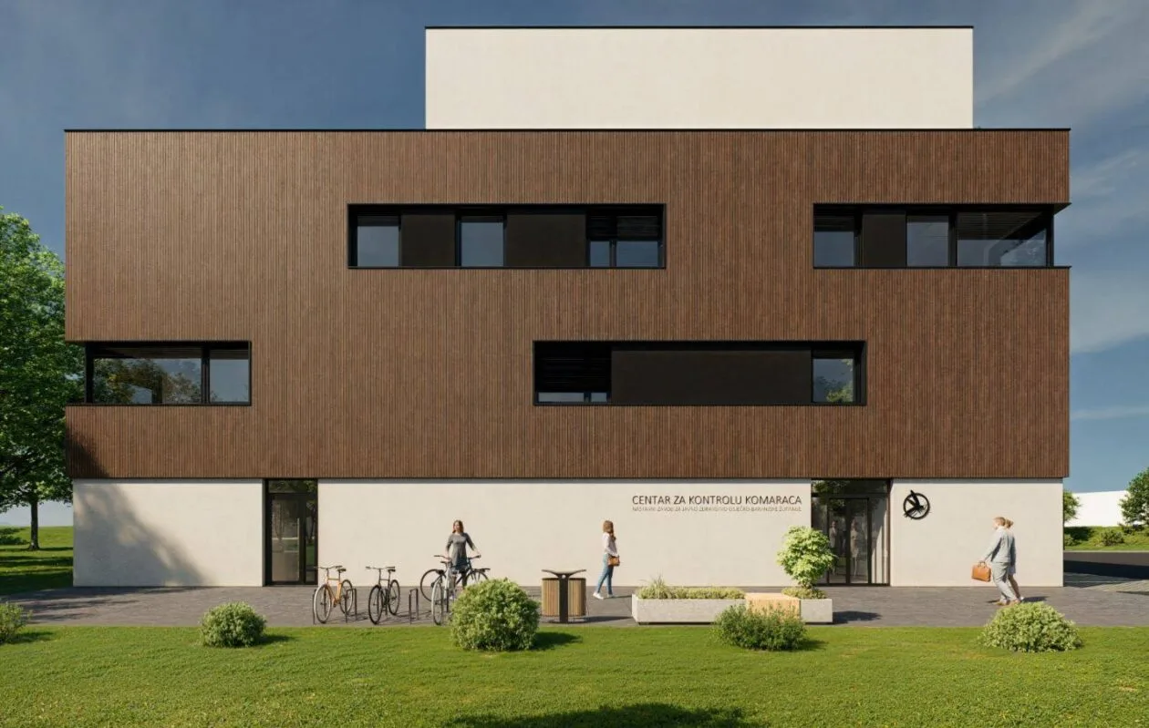 Moderni render novog Centra za kontrolu komaraca MosquitoLab Osijek – Zgrada s 4 nadzemne etaže