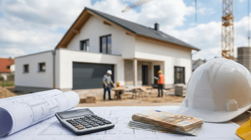 Troškovnik gradnje kuće 2026: Ultimativna analiza cijena po fazama (Od papira do useljenja) Izgradnja obiteljske kuće i planiranje troškovnika gradnje za 2026. godinu uz nacrte i kalkulator na gradilištu